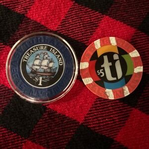 Treasure Island Las Vegas Casino Chips $1 and $5 Souvenir Collectible